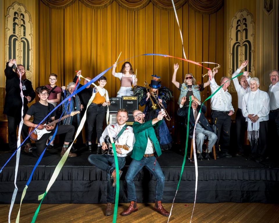 Group of musicians celebrating