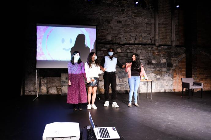 Weft Studio participants taking a bow after showing of work at Smock Alley