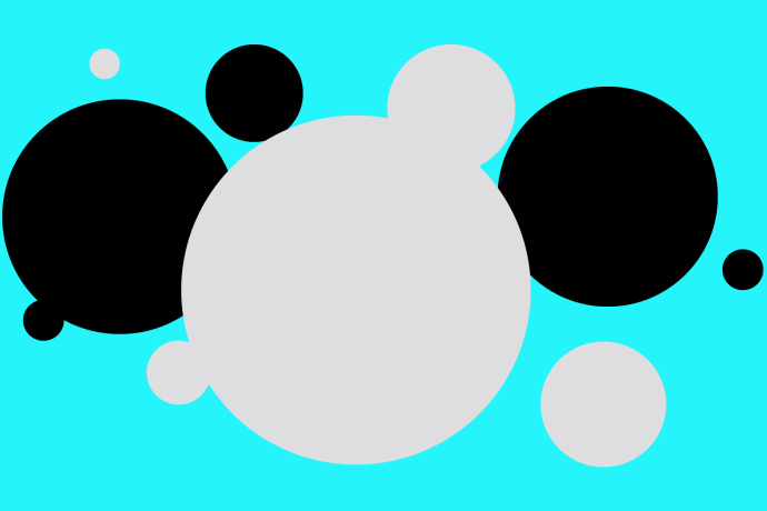 Grey and black circles on a blue background