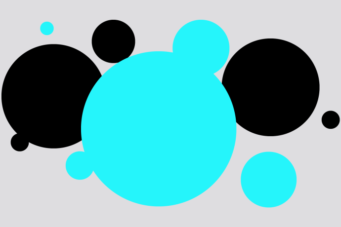 Grey background with blue and black circles