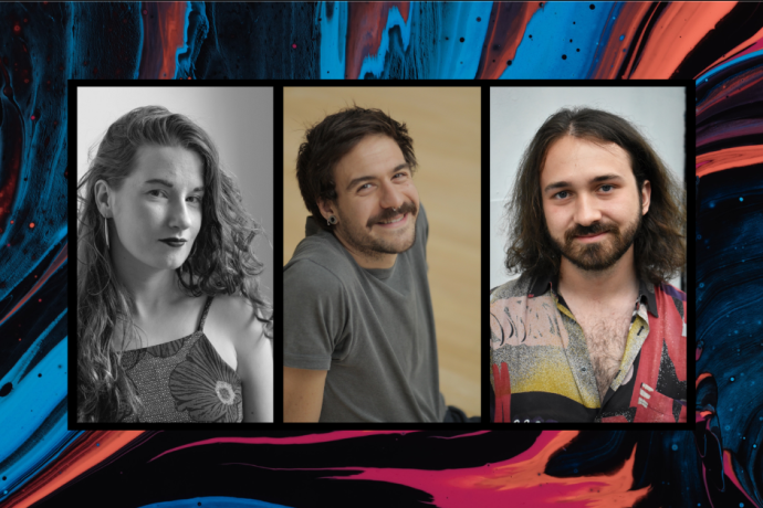 Portraits of 3 artists (left to right) Trudie Gorman, Nick Nickolaou, Sam Killian