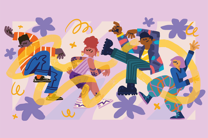 Colourful illustration with dancing characters