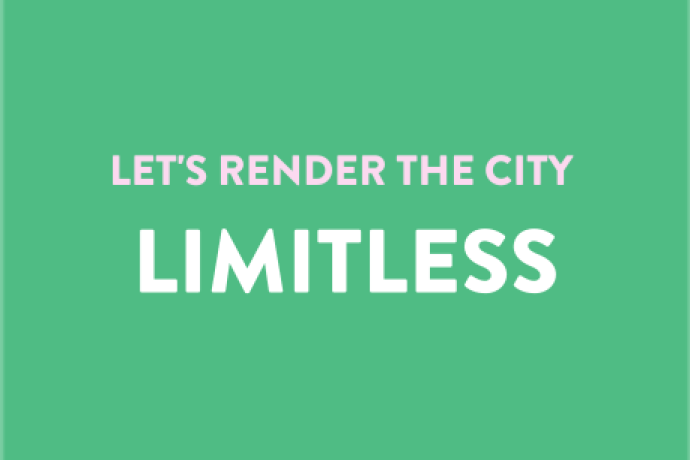 Text Let's render the city limitless on a green background