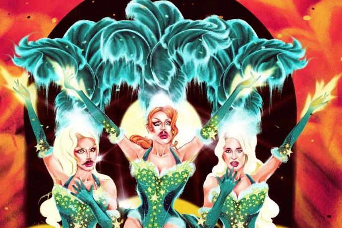 Comic book cover featuring three women dressed in vibrant green costumes, showcasing their dynamic poses and expressions.