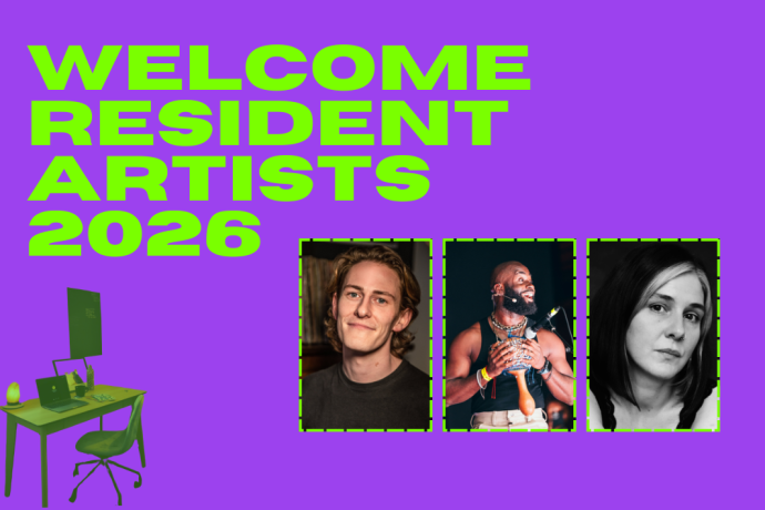 Image announcing Dublin Fringe Festival’s 2026 Resident Artists with 3 headshots 