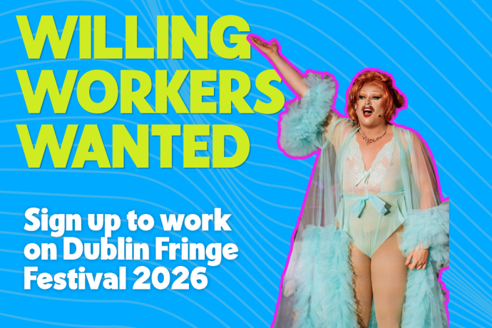 The image shows text headlining the Willing Workers 2026 with a performer standing with their arm outstretched towards the text.