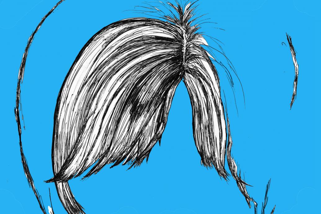 fringe hair on blue background