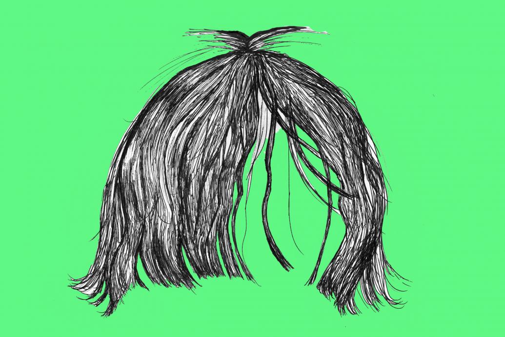 fringe hair on a green background