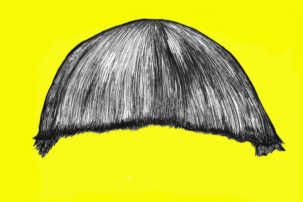 fringe hair on a yellow background