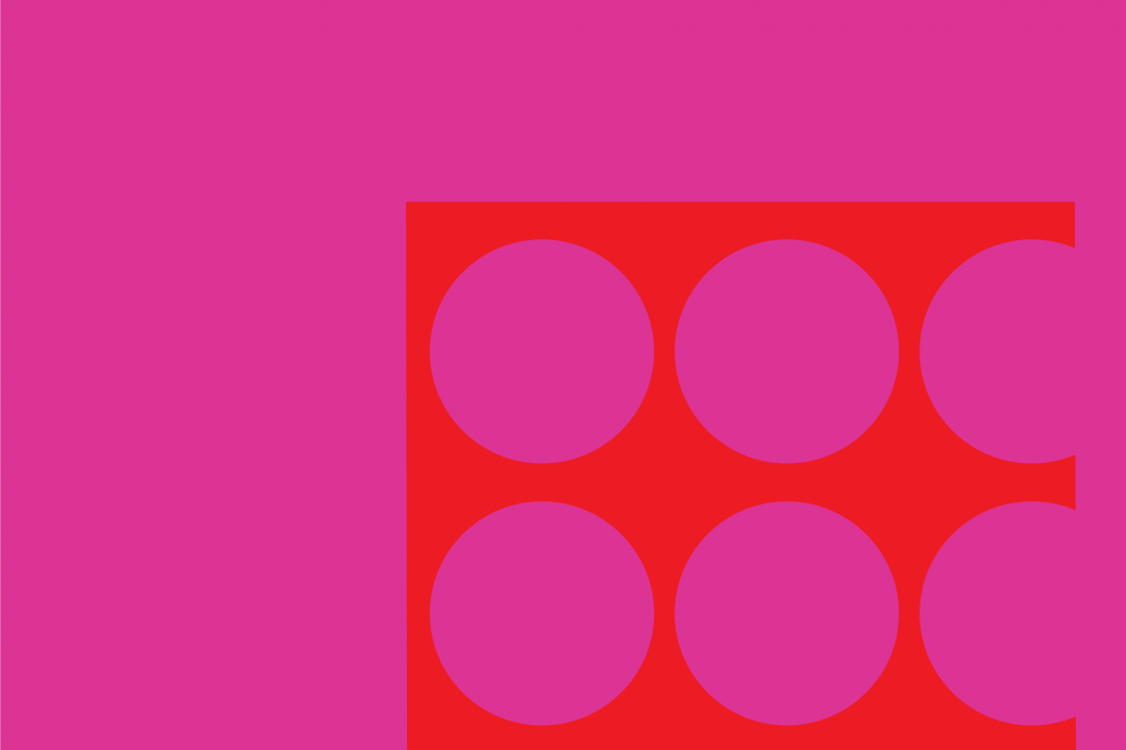 Orange graphic over magenta background