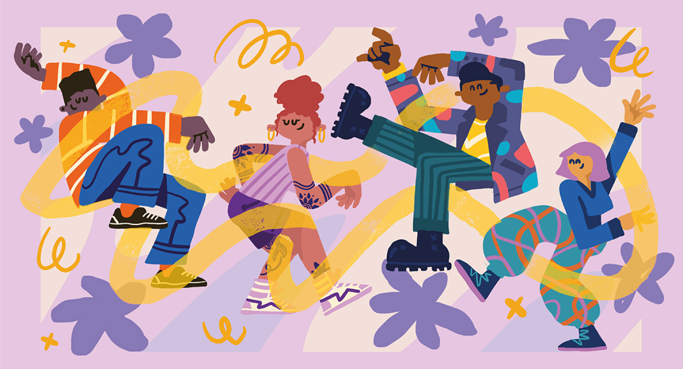 Colourful illustration with dancing characters